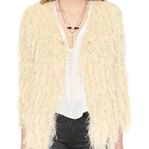 Anthropologie Raga Almost Famous Shag Fringe Cardigan Cream/Eggshell Size XS - Picture 6 of 7